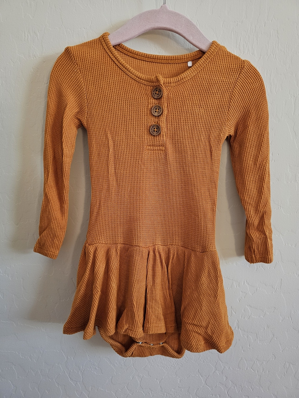 Posh Peanut Pumpkin Spice Waffle Long Sleeve Henley Twirl Skirt Bodysuit 18-24m